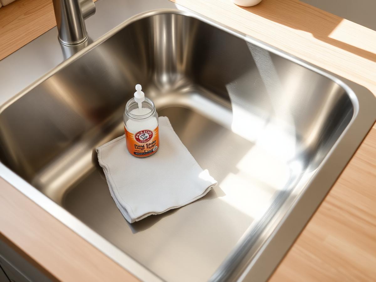Schone RVS spoelbak met een microvezeldoek en een zachte borstel